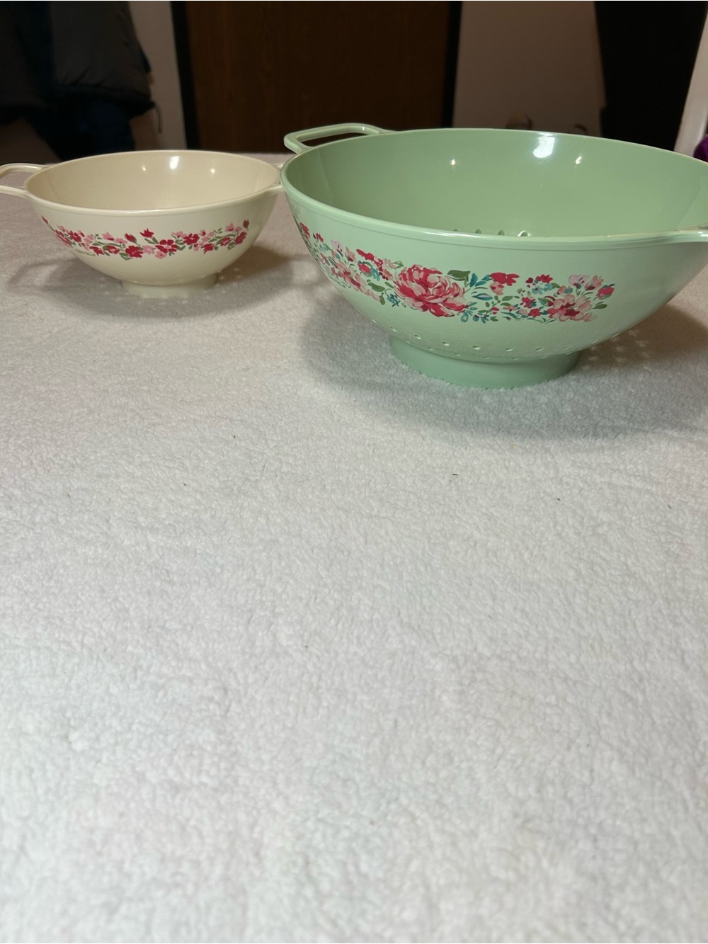 The Pioneer Woman Mint Floral Colander with Cream Floral Mixing Bowl